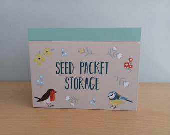 Boîte de rangement de paquets de graines pour oiseaux de jardin organisateur de jardin accessoire de jardinier en bois 13 cm x 17 cm frais de port gratuits au Royaume-Uni