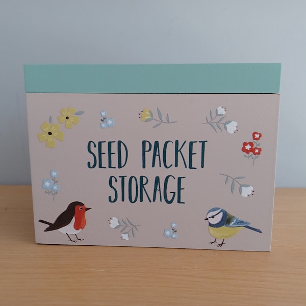 Garden Birds Seed Packet Storage Box Garden Organiser Wooden Gardeners Accessory 13cm X 17cm Free UK Postage