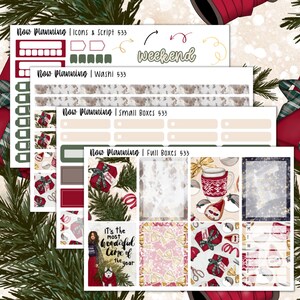 Wekelijkse kerstdennenset 533 | Plannerstickers | Verticale wekelijkse plannerkit | Kerstpakket