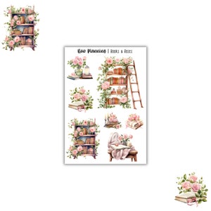 Books & Roses Sticker Sheet | Journal Stickers, Planner Stickers, Scrapbook Stickers