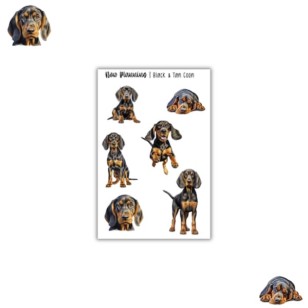 Black & Tan Coonhound Sticker Sheet | Dog Sticker Sheet | Cute Sticker Sheet | Bullet Journaling | Bujo | Planner Stickers