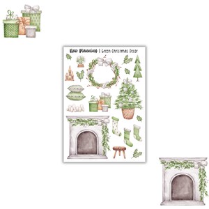 Green Christmas Decor Sticker Sheet | Bullet Journal Stickers, Planner Stickers, Scrapbook Stickers
