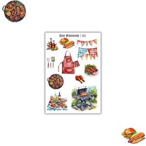 Hoja de pegatinas de barbacoa / pegatinas de verano / pegatinas de diario, pegatinas del planificador, pegatinas de álbum de recortes