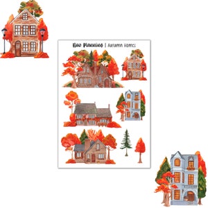 Autumn Homes Sticker Sheet |  Fall Stickers | Journal Stickers, Planner Stickers, Scrapbook Stickers