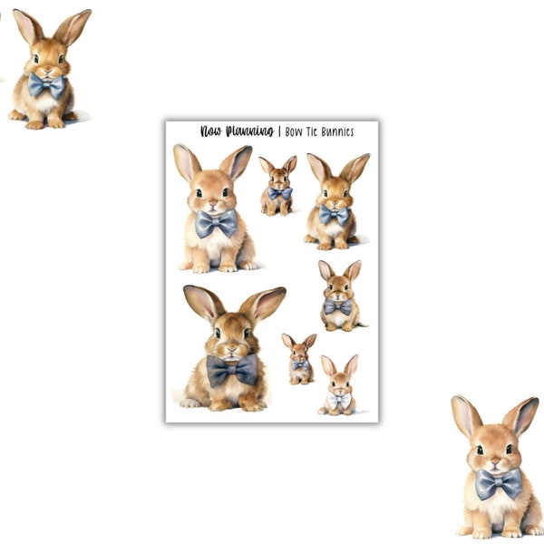 Bow Tie Bunnies Sticker Sheet  |  Easter Stickers | Bullet Journal Stickers, Planner Stickers, Scrapbook Stickers