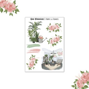 Folha de adesivos de plantas e flores | Adesivos de diário com marcadores, adesivos de planejador, adesivos de álbum de recortes