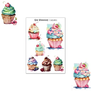 Hoja de pegatinas de cupcakes/pegatinas de diario, pegatinas de planificador, pegatinas de álbum de recortes