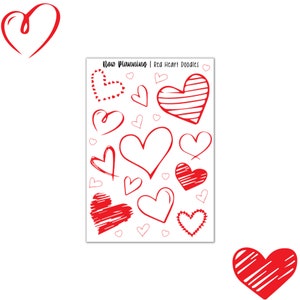 Red Heart Doodles Sticker Sheet | Valentine&#39;s Day Stickers |  Journal Stickers, Planner Stickers, Scrapbook Stickers