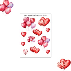 Valentijn ballonnen stickervel | Valentijnsdagstickers | Dagboekstickers, plannerstickers, plakboekstickers