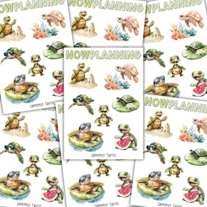 Hoja de pegatinas de tortuga de verano / Pegatinas de verano / Pegatinas de diario, pegatinas de planificador, pegatinas de álbum de recortes