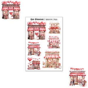 Valentine Shops Stickerbogen | Valentinstag Aufkleber | Journal Sticker, Planner Sticker, Scrapbook Sticker