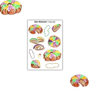Folha de adesivos King Cake | Adesivos de diário, adesivos de planejador, adesivos de scrapbook