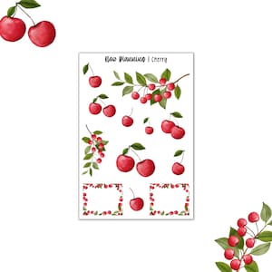 Cherry Sticker Sheet  |  Journal Stickers, Planner Stickers, Scrapbook Stickers
