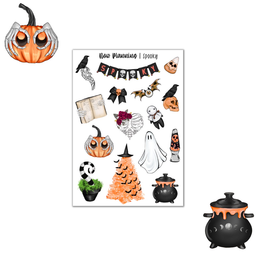 Spooky Sticker Sheet | Halloween Stickers | Journal Stickers, Planner ...