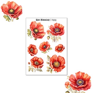 Mohnblumen Stickerblatt | Bullet Journal Sticker, Planner Sticker, Scrapbook Sticker