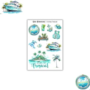 Sensación de hoja de pegatinas tropicales / pegatinas de verano / pegatinas de diario, pegatinas del planificador, pegatinas de álbum de recortes