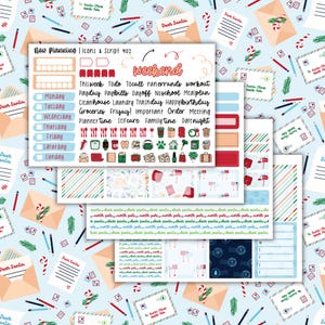 Kit semanal navideño de cartas de Papá Noel 902 / Pegatinas para planificador / Kit de planificador semanal vertical / Kit navideño