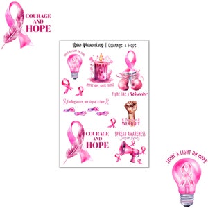 Courage & Hope Stickerbogen | Brustkrebs Bewusstsein Aufkleber | Journal Sticker, Planner Sticker, Scrapbook Sticker