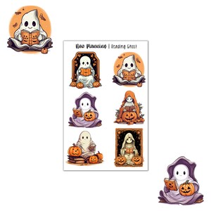 Reading Ghost Sticker Sheet |  Halloween Stickers | Journal Stickers, Planner Stickers, Scrapbook Stickers