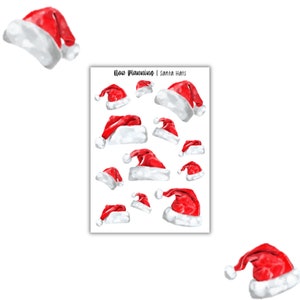 Folha de adesivos de chapéus de Papai Noel | Adesivos de diário com marcadores, adesivos de planejador, adesivos de álbum de recortes