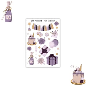 Feuille d'autocollants célébration prune | Stickers anniversaire | Stickers pour carnets, stickers pour agenda, Stickers pour scrapbooking