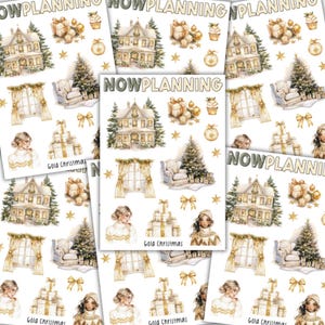 Gold Christmas Sticker Sheet | Christmas Stickers | Bullet Journal Stickers, Planner Stickers, Scrapbook Stickers