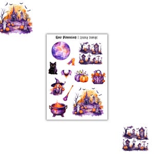 Spooky Orange Sticker Sheet |  Halloween Stickers | Journal Stickers, Planner Stickers, Scrapbook Stickers