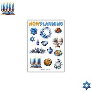 Feuille d'autocollants Hanukkah 2 | Stickers Hanoucca | Stickers Bullet Journal, Stickers agenda, Stickers scrapbooking