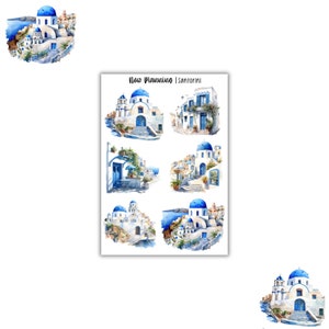 Folha de adesivos de Santorini | Adesivos de diário, adesivos de planejador, adesivos de álbum de recortes