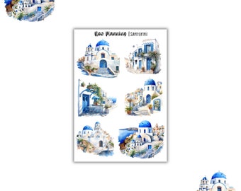 Santorini-stickervel | Dagboekstickers, plannerstickers, plakboekstickers