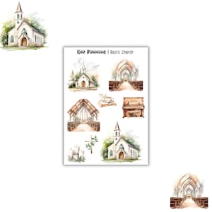 Rustic Church Sticker Sheet |  Faith Stickers | Journal Stickers, Planner Stickers, Scrapbook Stickers