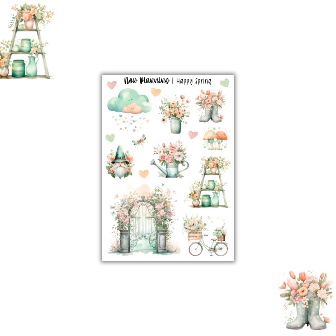 Transfer Stickers Spring Happy Spring Sticker Sheet | Spring Stickers | Journal Stickers ...