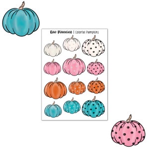 Colorful Pumpkins Sticker Sheet |  Fall Stickers | Journal Stickers, Planner Stickers, Scrapbook Stickers