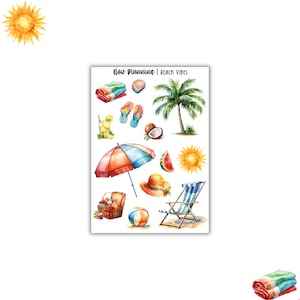 Hoja de pegatinas Beach Vibes / Pegatinas de verano / Pegatinas de diario, pegatinas del planificador, pegatinas de álbum de recortes