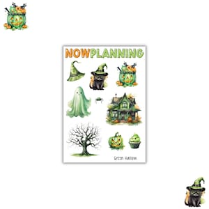 Groen Hallow-stickervel |  Halloween-stickers | Dagboekstickers, plannerstickers, plakboekstickers