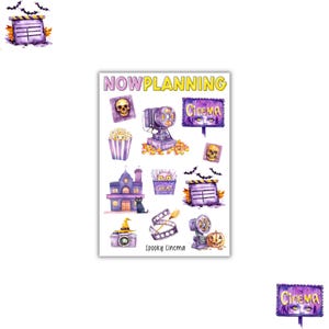Spooky Cinema Sticker Sheet |  Halloween Stickers | Journal Stickers, Planner Stickers, Scrapbook Stickers
