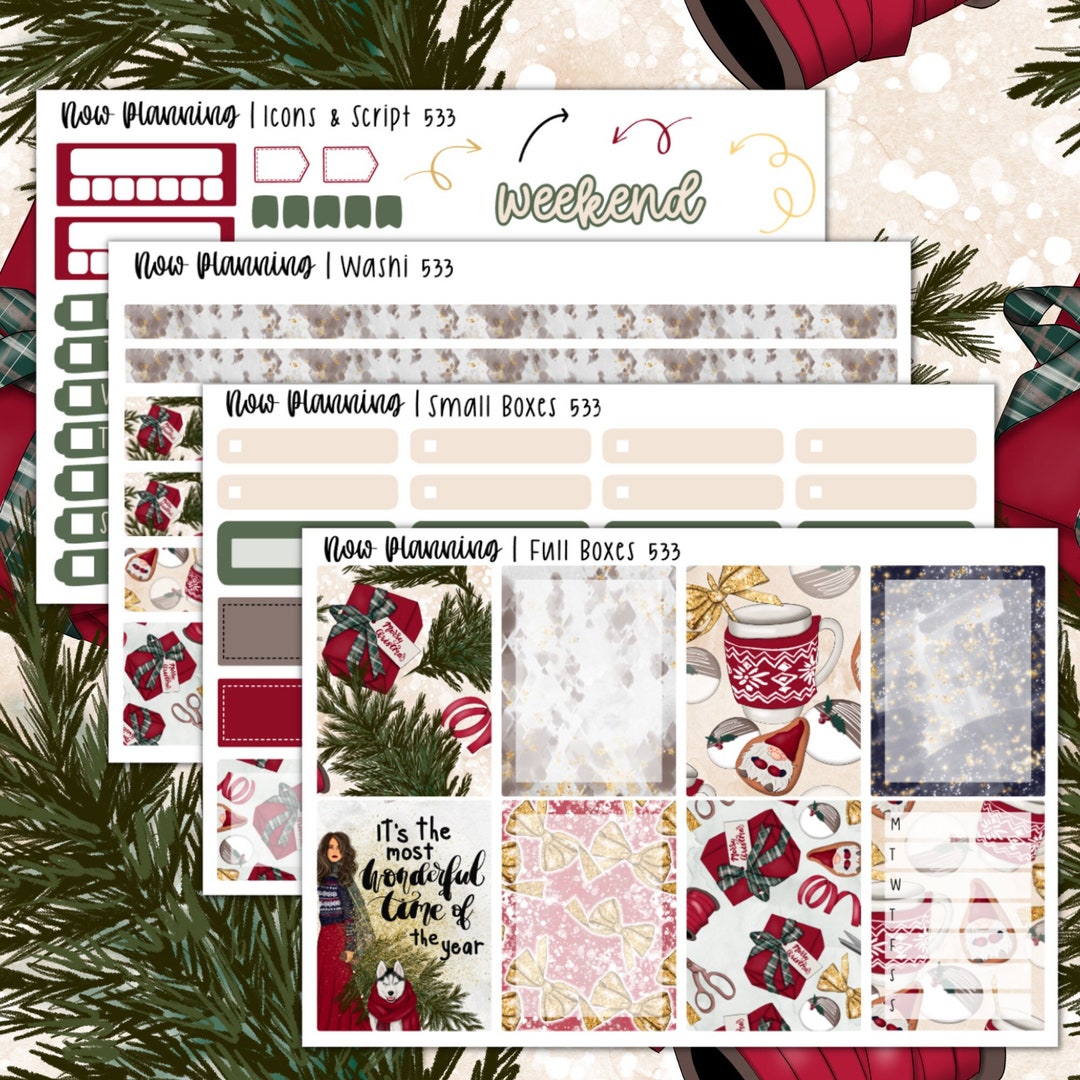 Christmas Pine Weekly Kit 533 | Planner Stickers | Vertical Weekly ...