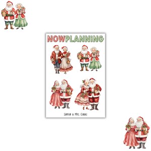Folha de adesivos de Papai Noel e Sra. Claus | Adesivos de Natal | Adesivos de Bullet Journal, Adesivos de Planner, Adesivos de Scrapbook