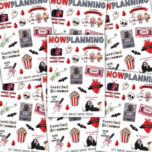 Let&#39;s Watch Horror Movies Sticker Sheet |  Halloween Stickers | Journal Stickers, Planner Stickers, Scrapbook Stickers