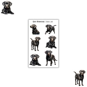 Schwarz Labrador Sticker Bogen | Hund Sticker Bogen | Niedliches Sticker Blatt | Bullet Journaling | Bujo | Planner Sticker