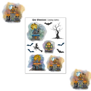 Spooky Homes Sticker Sheet |  Halloween Stickers | Journal Stickers, Planner Stickers, Scrapbook Stickers