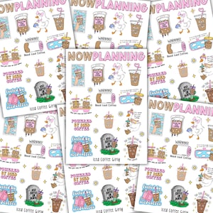 Hoja de pegatinas de café helado para chicas / Pegatinas para diario, planificador y álbum de recortes