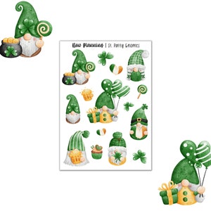 St Patty Gnomes Sticker Sheet  |  Journal Stickers, Planner Stickers, Scrapbook Stickers