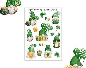 St Patty Gnomes Sticker Sheet  |  Journal Stickers, Planner Stickers, Scrapbook Stickers