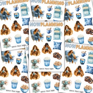 Winter Movie Night Sticker Sheet | Christmas Stickers | Bullet Journal Stickers, Planner Stickers, Scrapbook Stickers