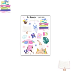 Hoja de pegatinas de libros de playa / pegatinas de verano / pegatinas de diario, pegatinas del planificador, pegatinas de álbum de recortes