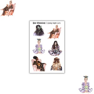 Spooky Night Girls Sticker Sheet |  Halloween Stickers | Journal Stickers, Planner Stickers, Scrapbook Stickers