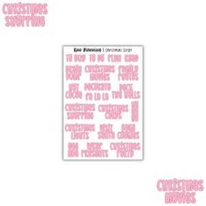 Pink Christmas Script Sticker Sheet | Bullet Journal Stickers, Planner Stickers, Scrapbook Stickers