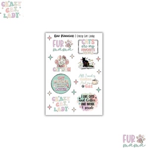 Hoja de pegatinas de Cat Lady / Hoja de pegatinas de gato / Hoja de pegatinas linda / Diario de balas / Bujo / Pegatinas del planificador