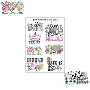 Hello Spring Sticker Sheet  |  Journal Stickers, Planner Stickers, Scrapbook Stickers